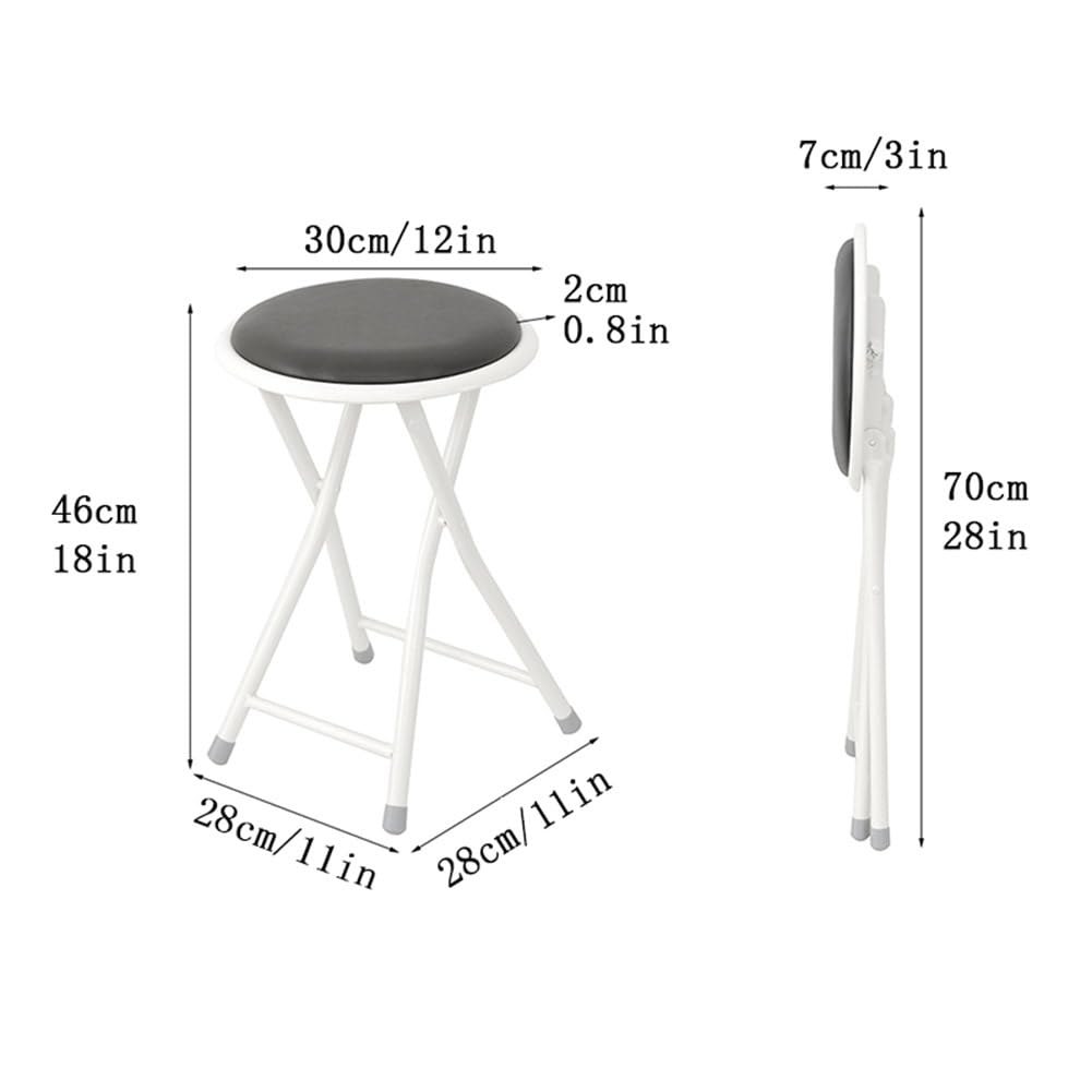 Portable Folding Stool, Collapsible Padded Round Stool, Foldable Breakfast Kitchen Bar Stool Seat, Fold up Stool for Adults Kitchen Garden Bathroom (Black) C40193
