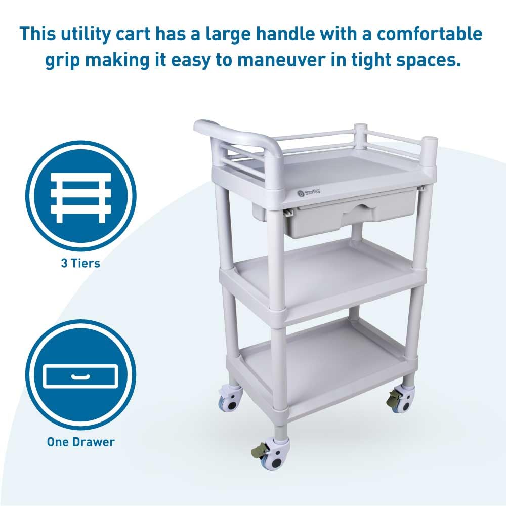 3-Tier Medical Utility Cart with Drawer and Shelves H814302