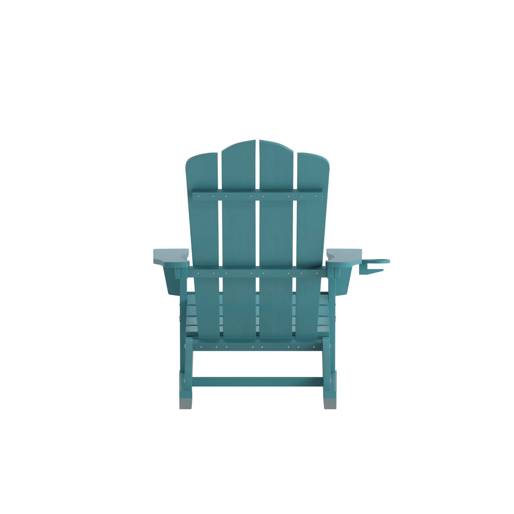 Blue HDPE Adirondack Rocking Chair with Cup Holder Y318654
