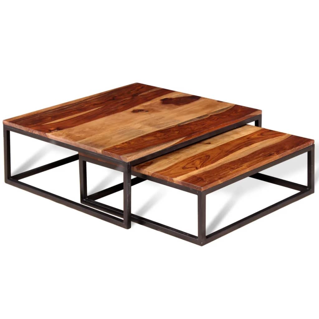 Two Piece Nesting Coffee Table Set Solid Sheesham Wood W59311