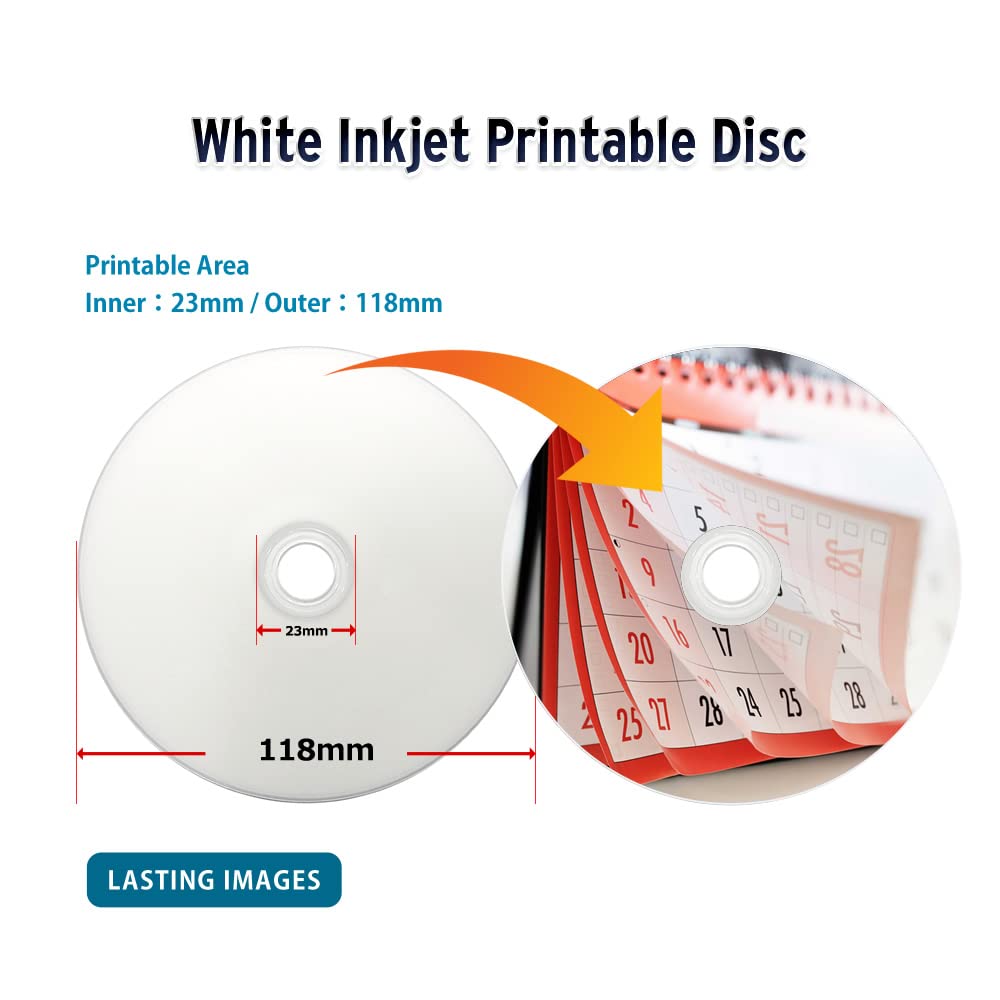 50GB BD-R DL White Inkjet Printable Blu-ray Double Layer Recordable Media 50-Disc Spindle G17197