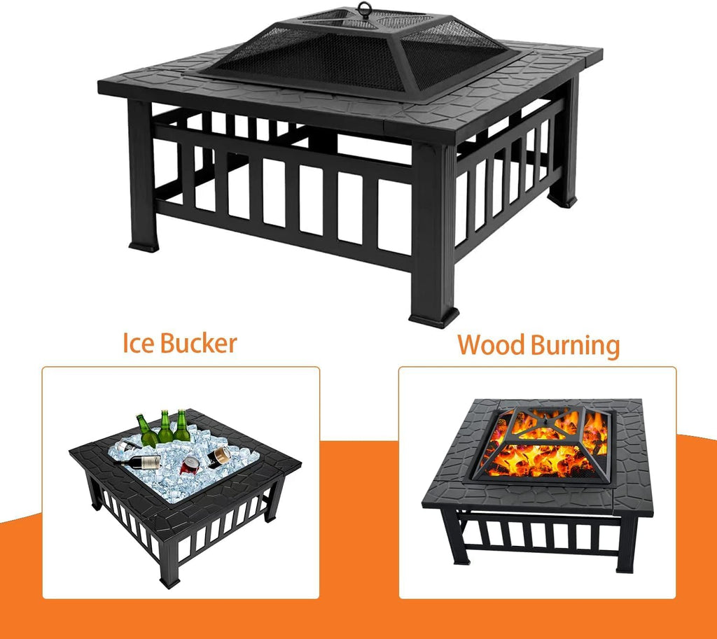 32 Inch Square Metal Wood Burning Fire Pit N7704