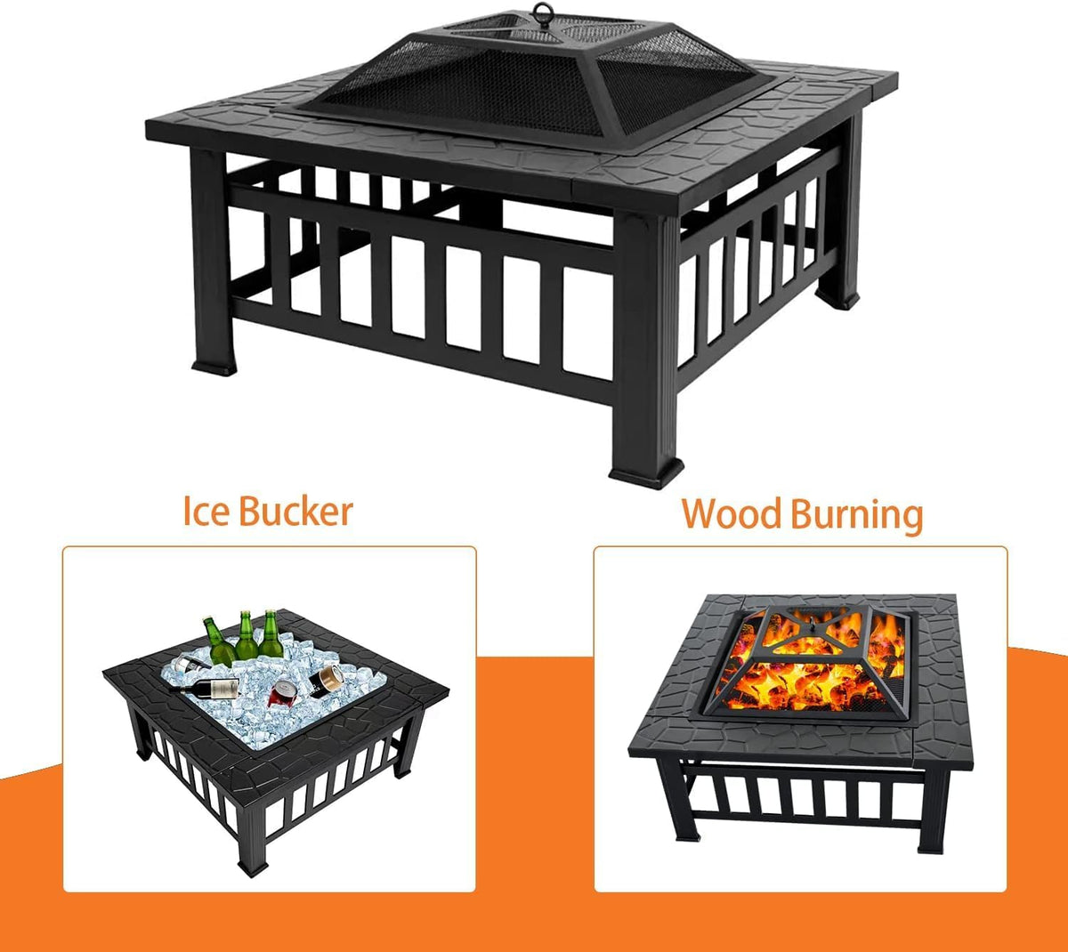 32 Inch Square Metal Wood Burning Fire Pit N7704