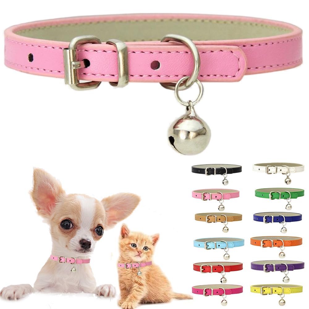 Pink Leather Cat Collar with Bell N9331