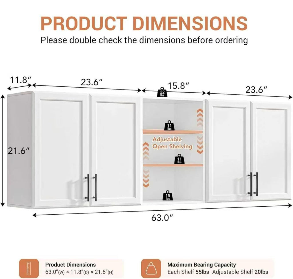 62.8" W Wall Mounted Laundry Cabinets with Adjustable Shelf I364