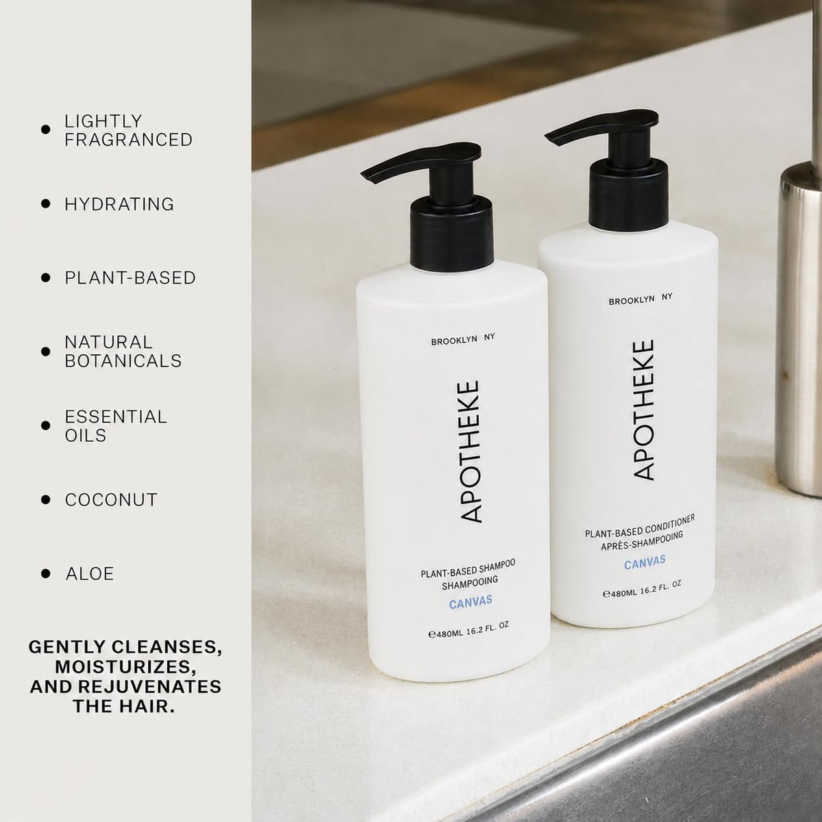 Plant-Based Shampoo and Conditioner Set with Aloe Chamomile Coconut and Jojoba Oils, 16.2 Fl Oz Each D396