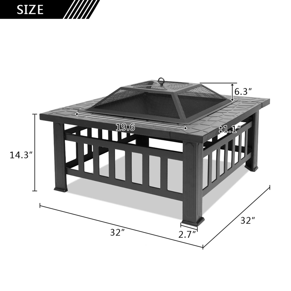 32 Inch Black Metal Wood Burning Fire Pit X665