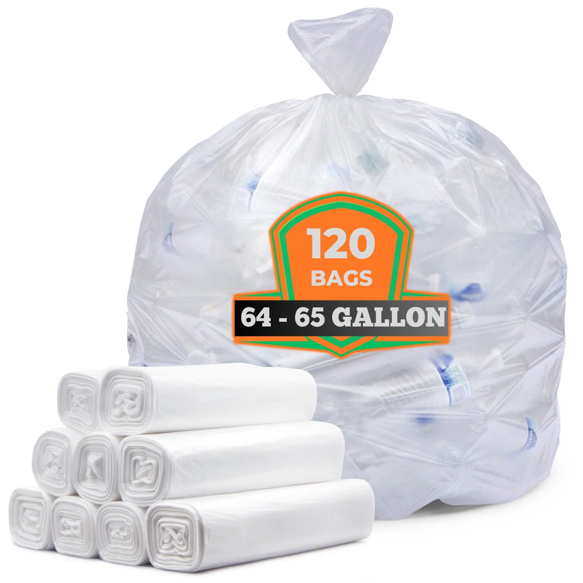 64-65 Gallon Clear Trash Bags, 120 Count Heavy Duty Garbage Bags Z289593
