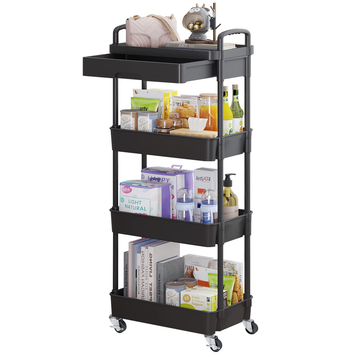 4-Tier Utility Cart with Drawer & Wheels Z1389