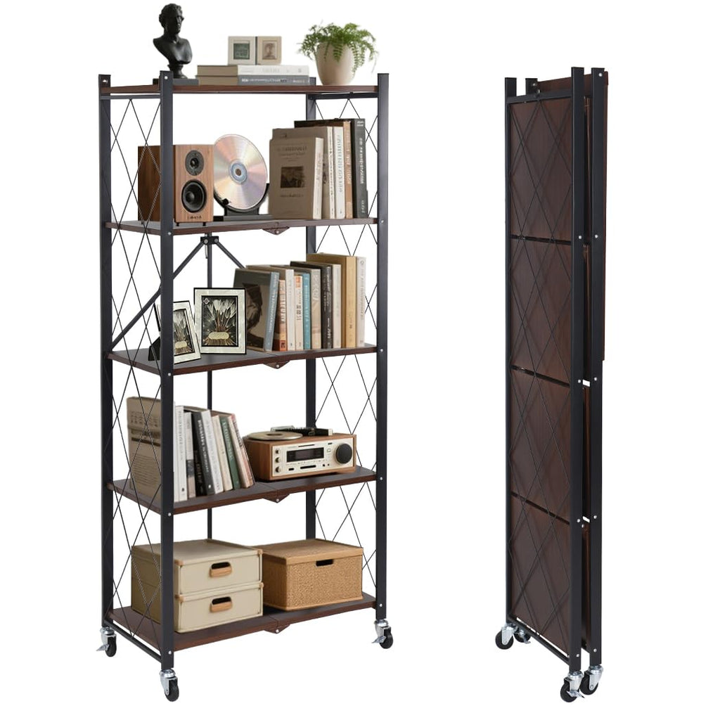 5-Tier Folding Storage Shelf with Woodgrain Finish P3052