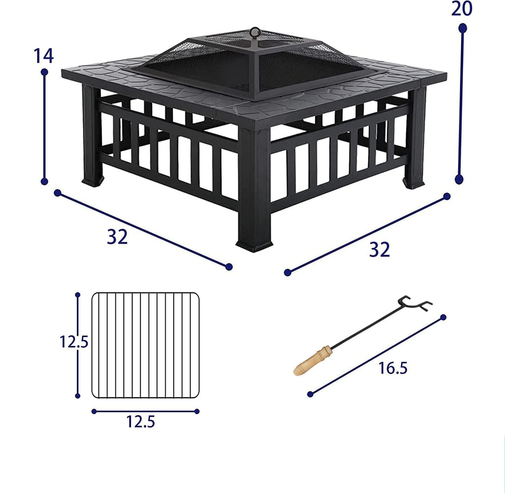 32 Inch Square Metal Wood Burning Fire Pit N7704