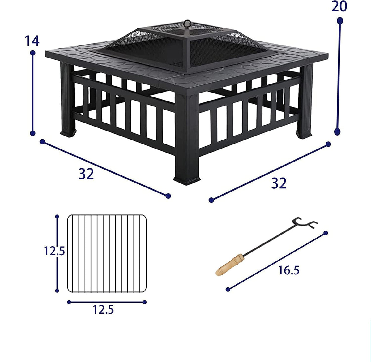 32 Inch Square Metal Wood Burning Fire Pit N7704