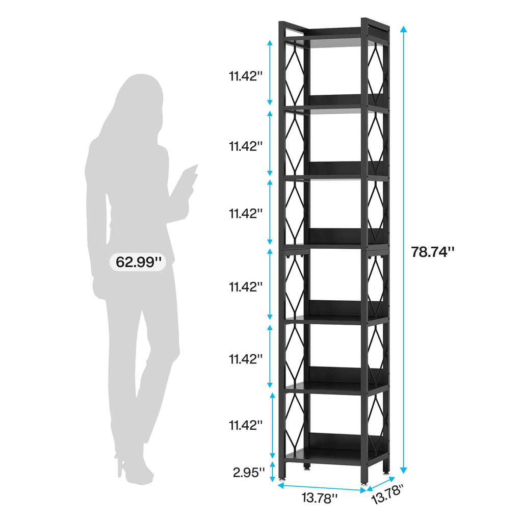 78.7 Inch Tall Skinny Narrow Black Bookshelf Bookcase I730