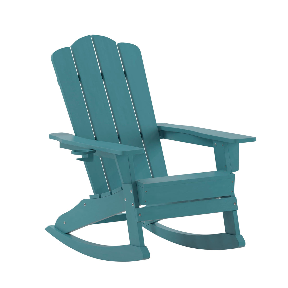 Blue HDPE Adirondack Rocking Chair with Cup Holder Y318654