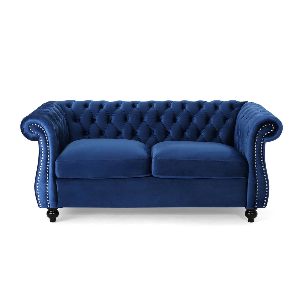Navy Blue Velvet Loveseat Sofa U219692
