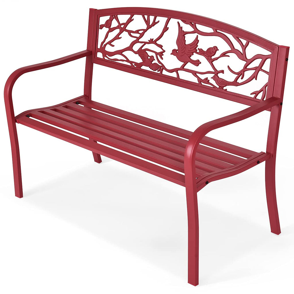 Metal Outdoor Garden Bench with Bird & Twig Back Pattern, Seats 2-3 Persons M160