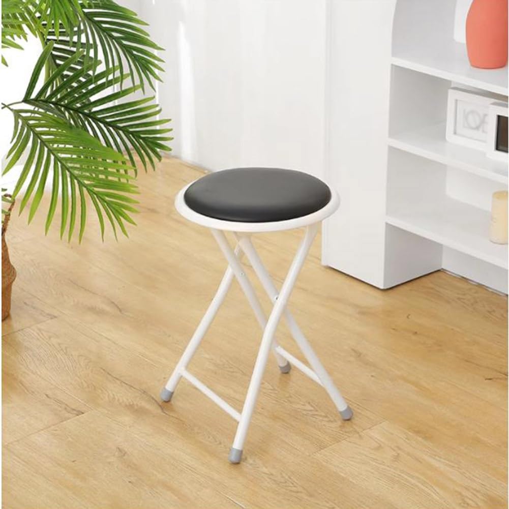 Portable Folding Stool, Collapsible Padded Round Stool, Foldable Breakfast Kitchen Bar Stool Seat, Fold up Stool for Adults Kitchen Garden Bathroom (Black) C40193