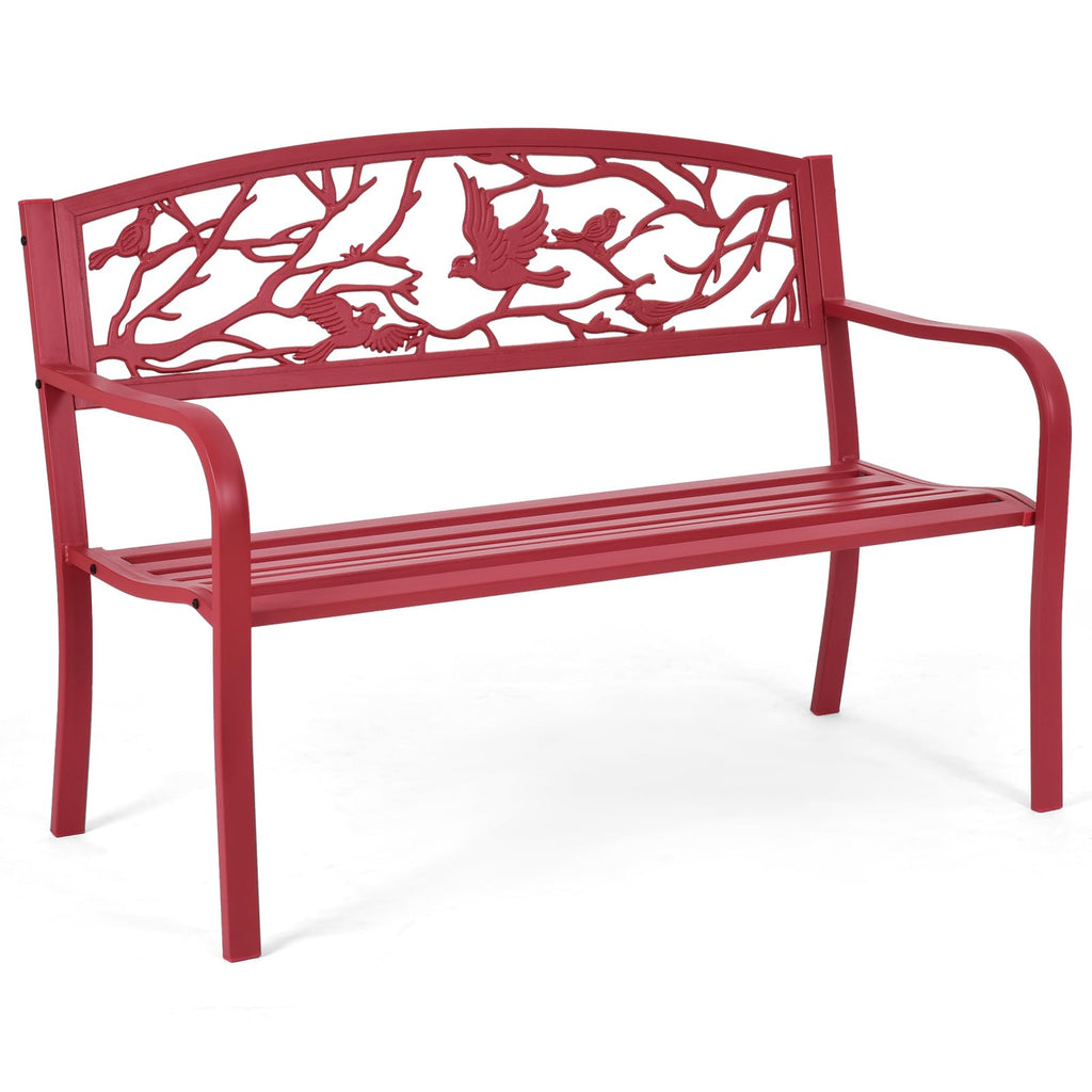 Metal Outdoor Garden Bench with Bird & Twig Back Pattern, Seats 2-3 Persons M160