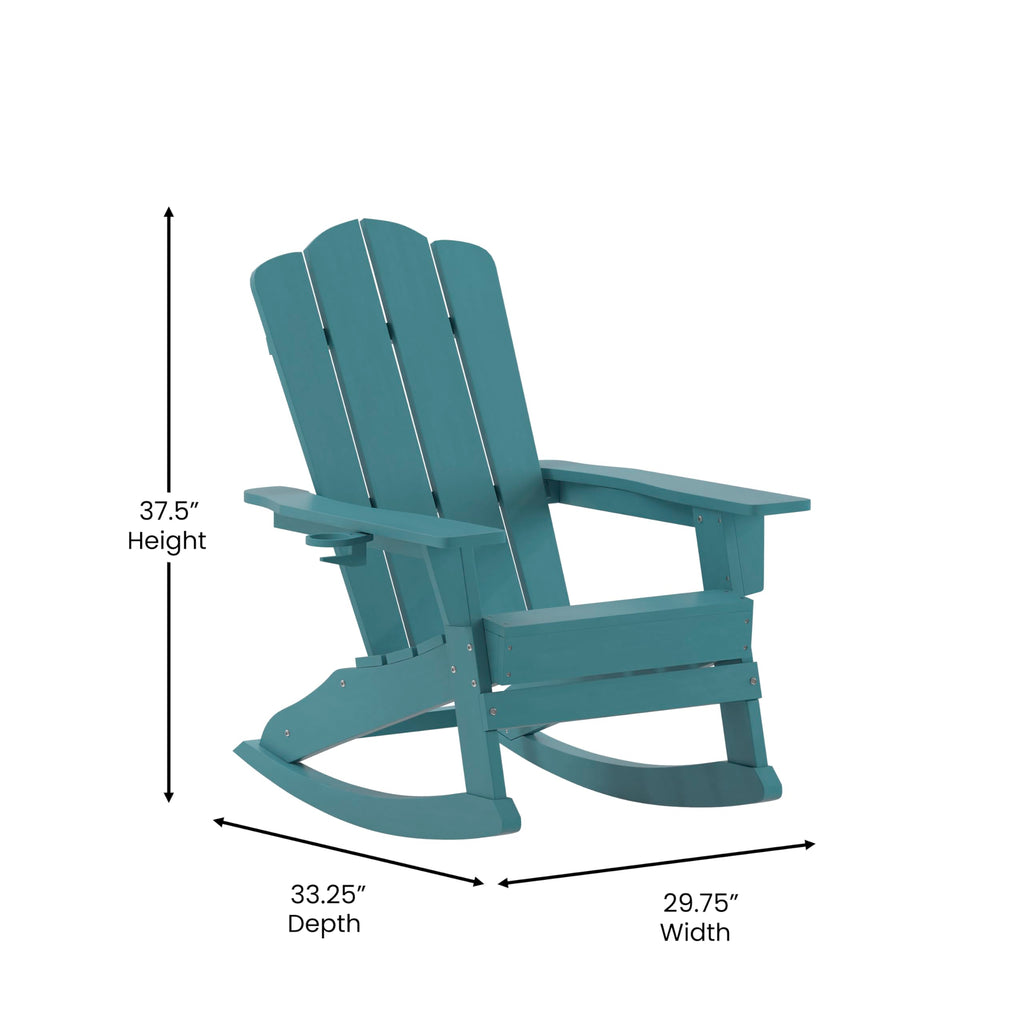 Blue HDPE Adirondack Rocking Chair with Cup Holder Y318654