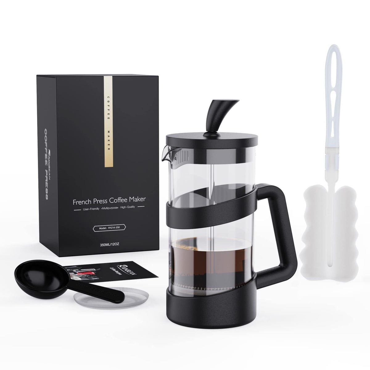 Mini French Press Coffee Maker, 12 oz, Black X49108