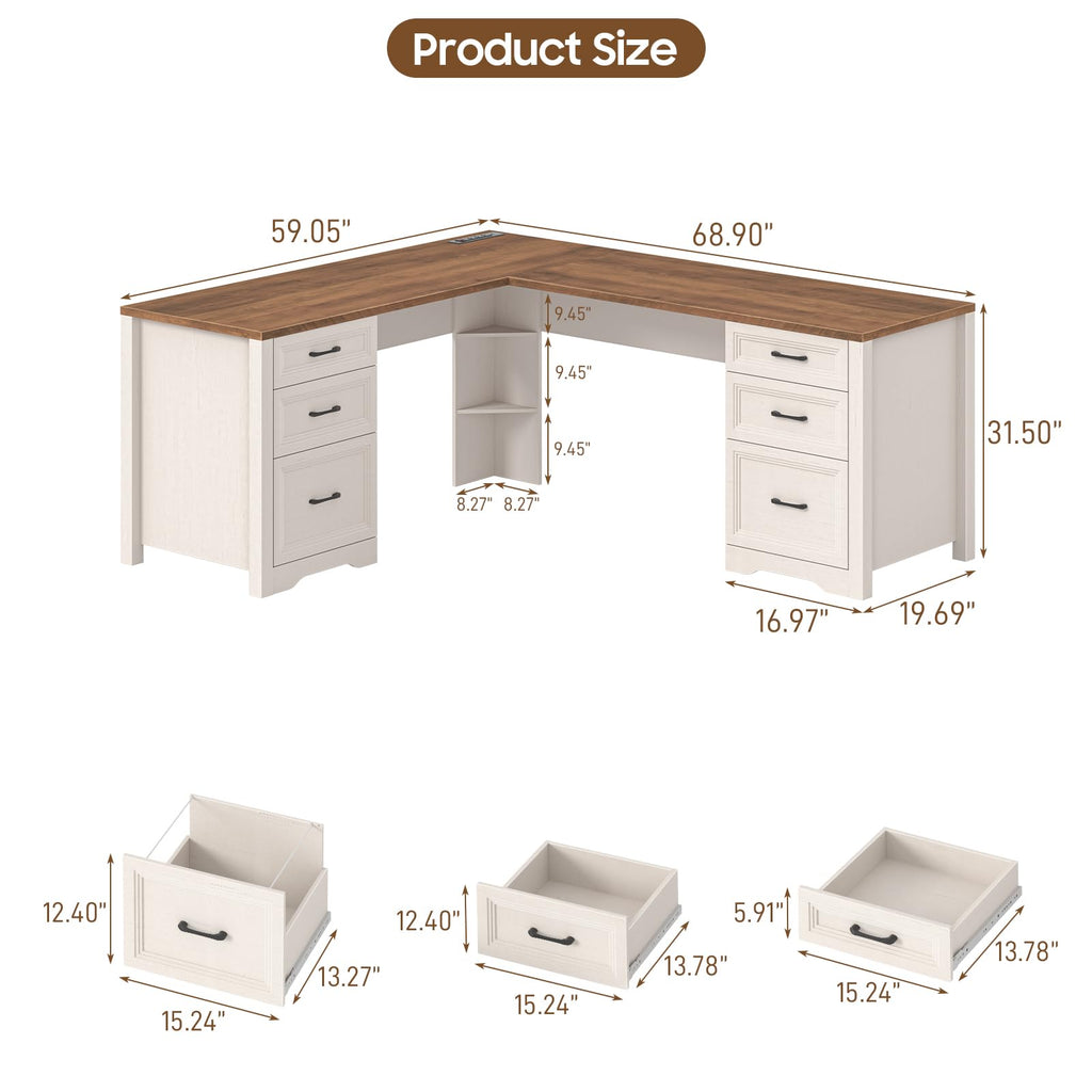 Brown L Shaped Executive Desk with 6 Drawers K37955