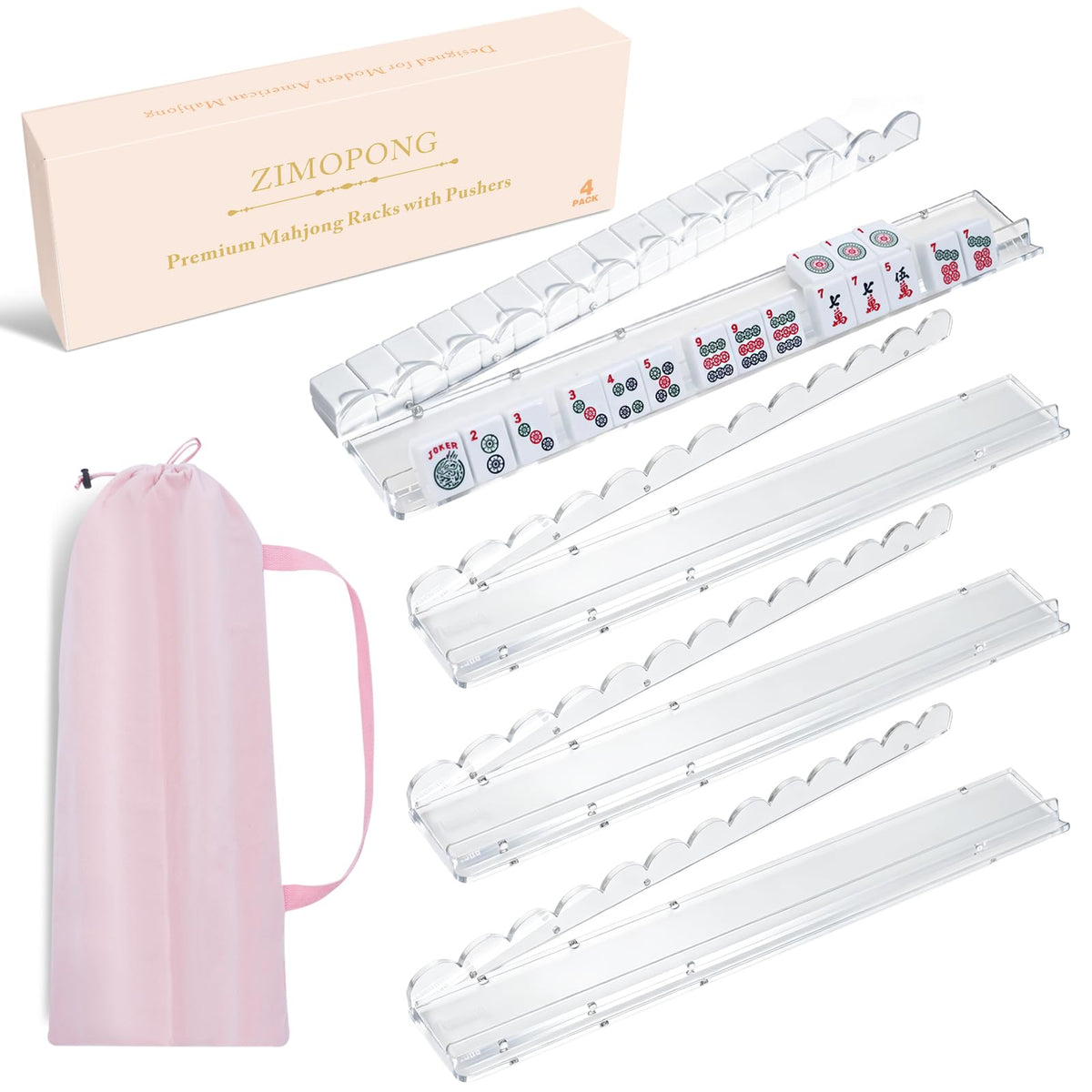 Clear Acrylic 17.5inch Mahjong Racks with Magnetic Pushers, 4 PCS X535