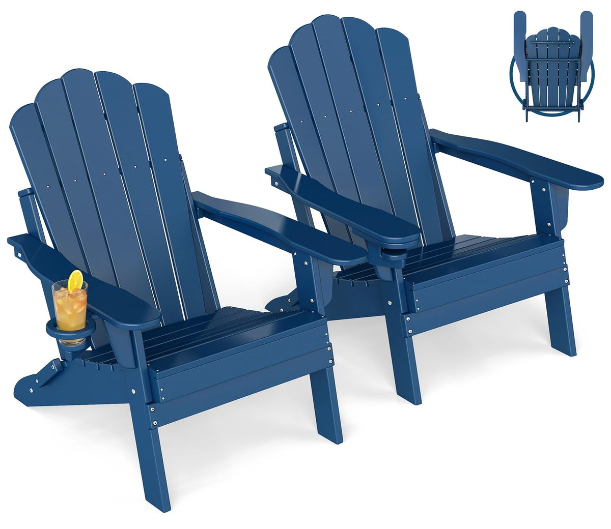 Oversized Folding Adirondack Chairs Set of 2 Blue R367970