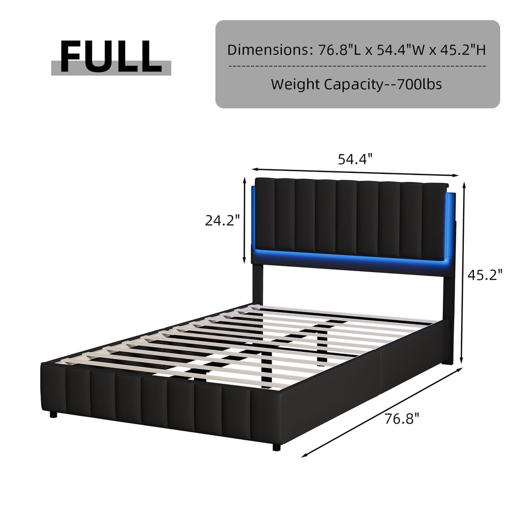 Black Faux Leather Full Size Bed Frame with Headboard R661