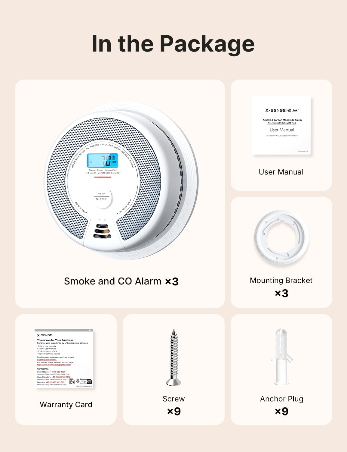 Smoke and Carbon Monoxide Detector Combo 3-Pack U752