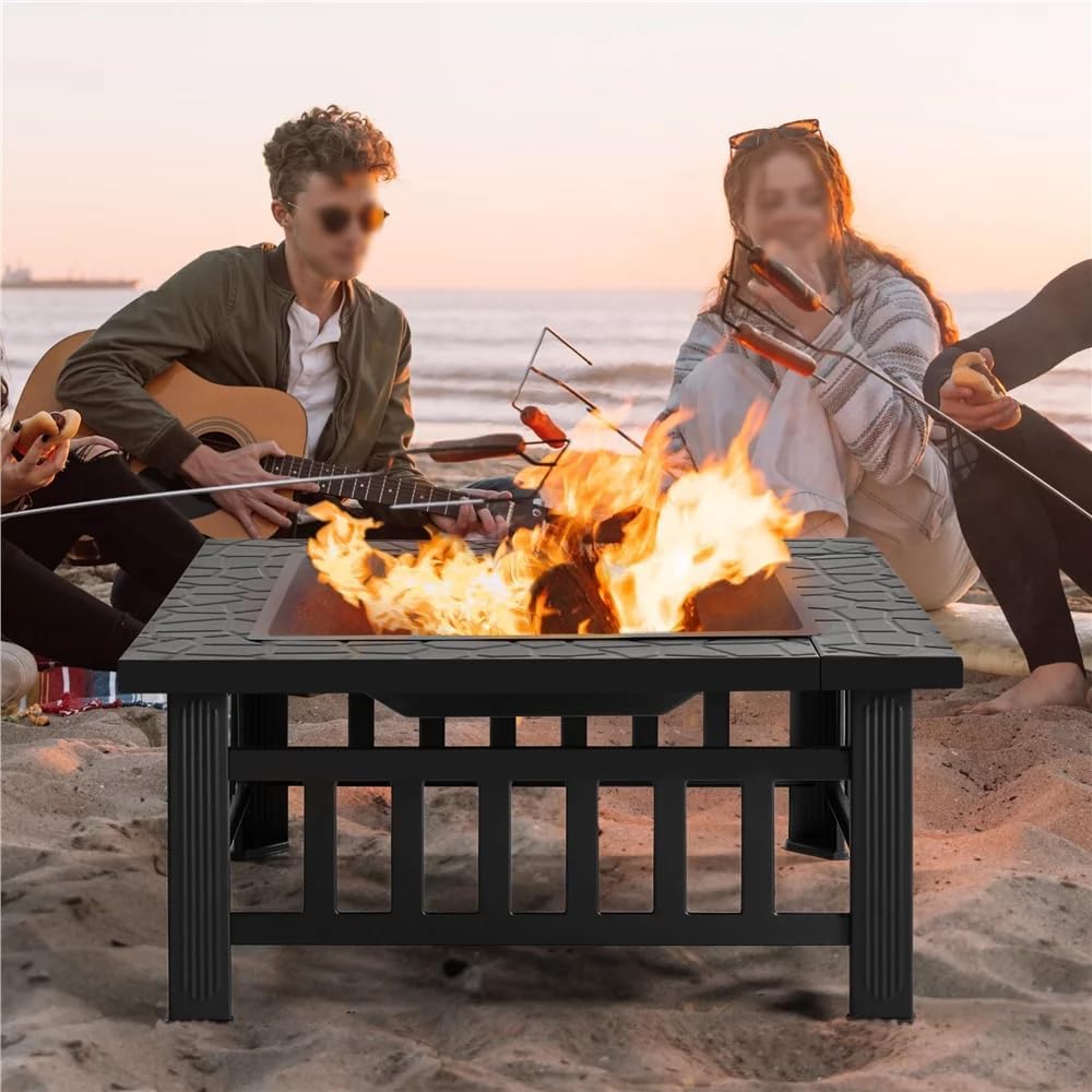 32 Inch Square Metal Wood Burning Fire Pit N7704