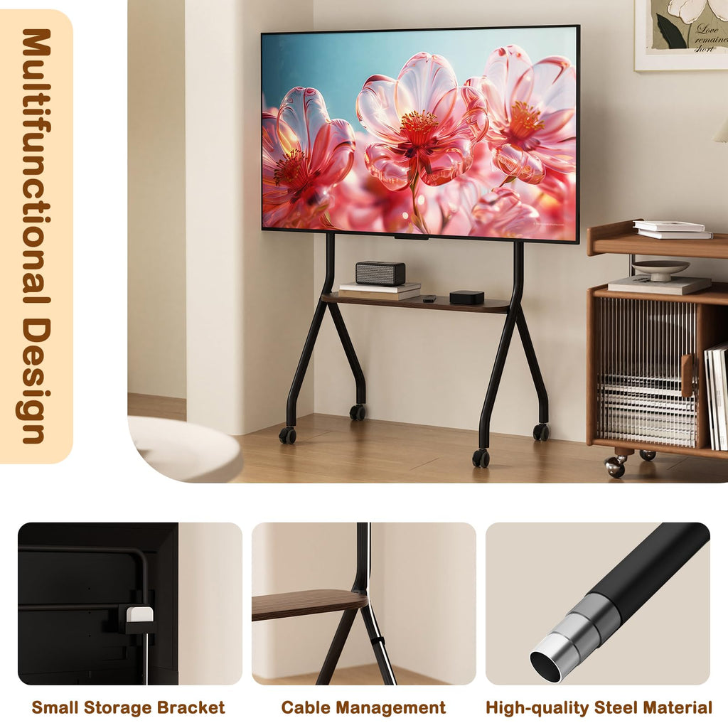 Black Height Adjustable Rolling TV Stand for 49-75 Inch TVs C4386