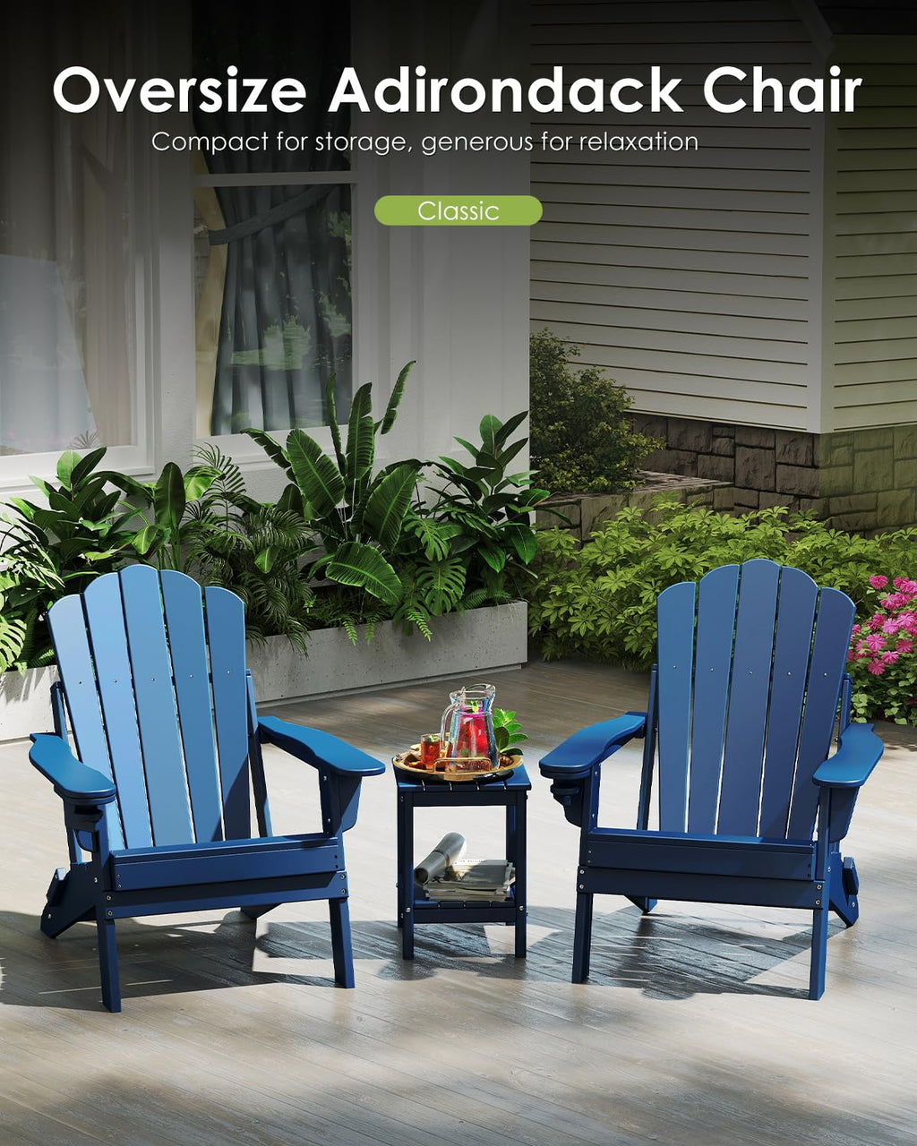 Oversized Folding Adirondack Chairs Set of 2 Blue R367970