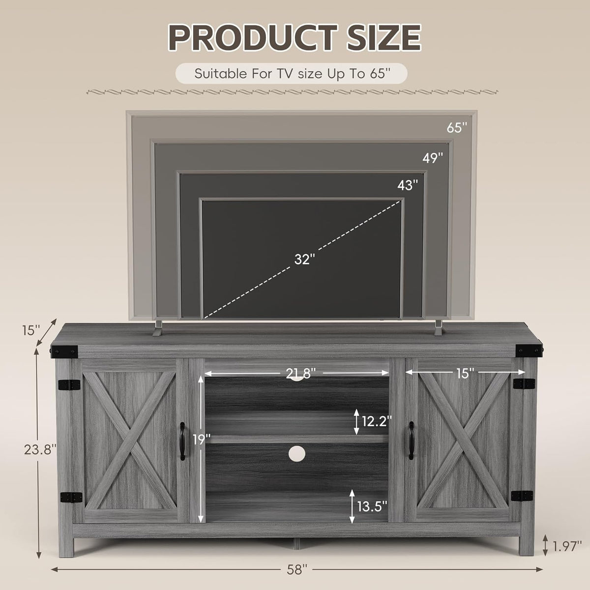 Modern Farmhouse TV Stand for 65" TV K995634