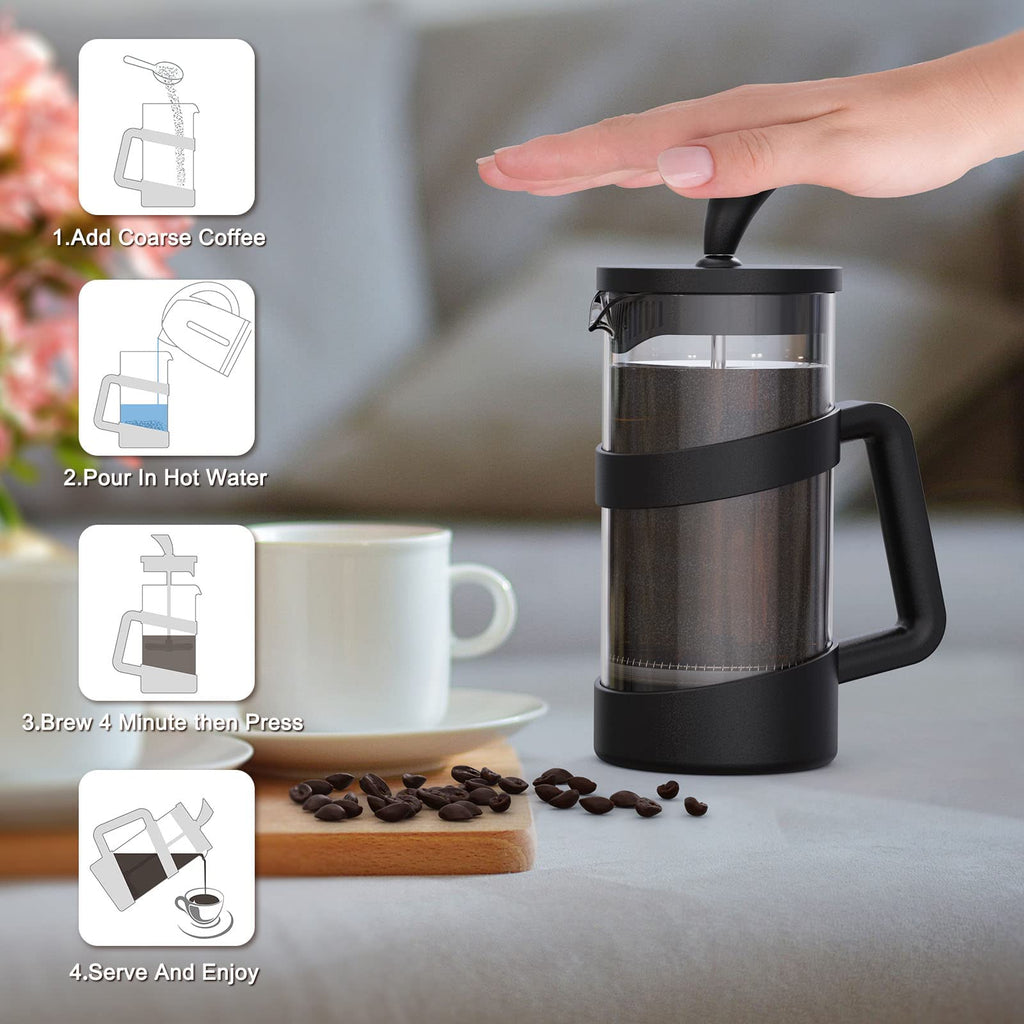 Mini French Press Coffee Maker, 12 oz, Black X49108