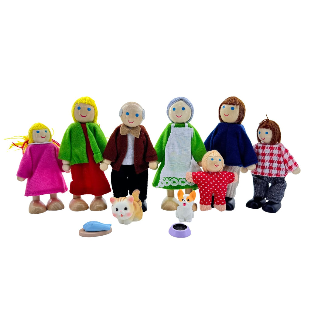 12 Pieces Wooden Dollhouse Family Set with Dog Cat Figures Z5857