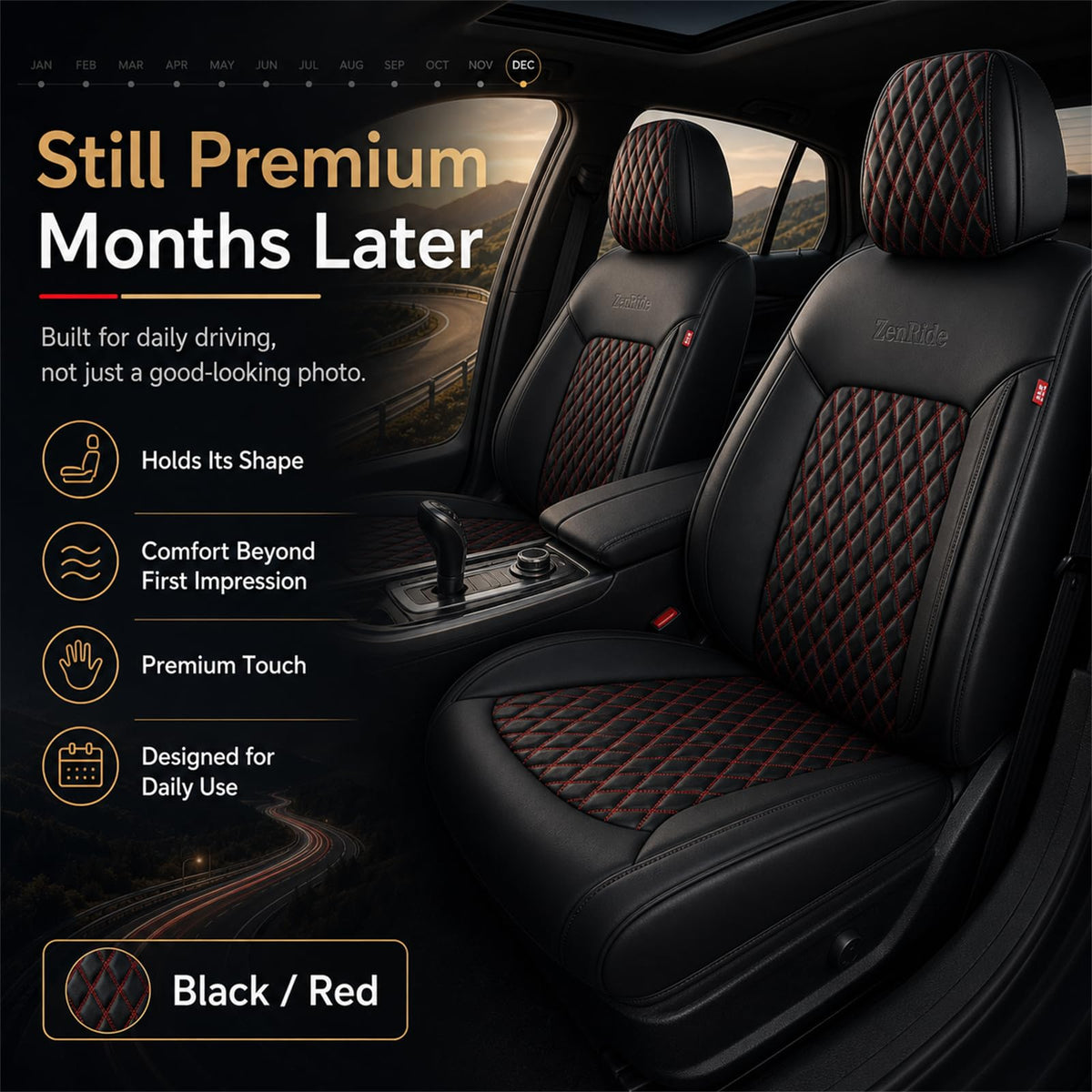 Black and Red Thick Nappa Leather Car Seat Covers Set of 2 P4506