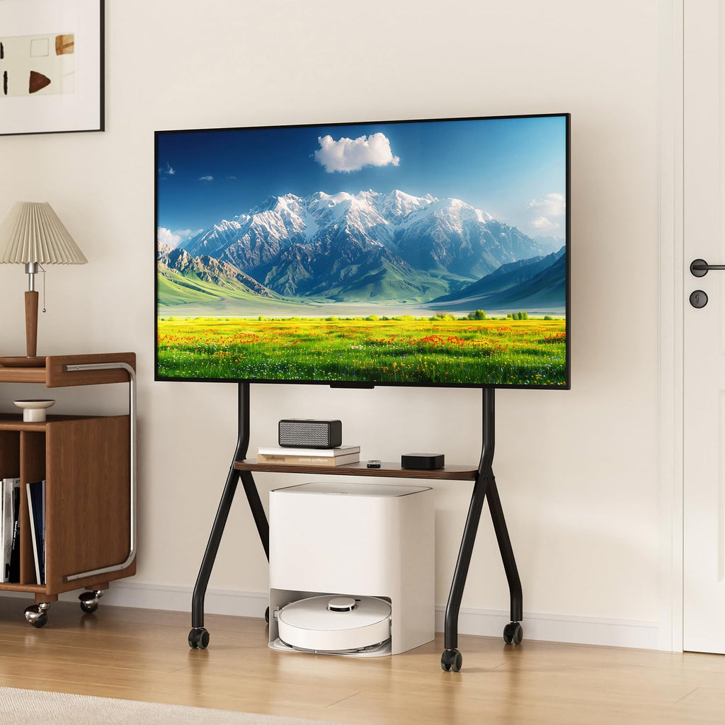 Black Height Adjustable Rolling TV Stand for 49-75 Inch TVs C4386