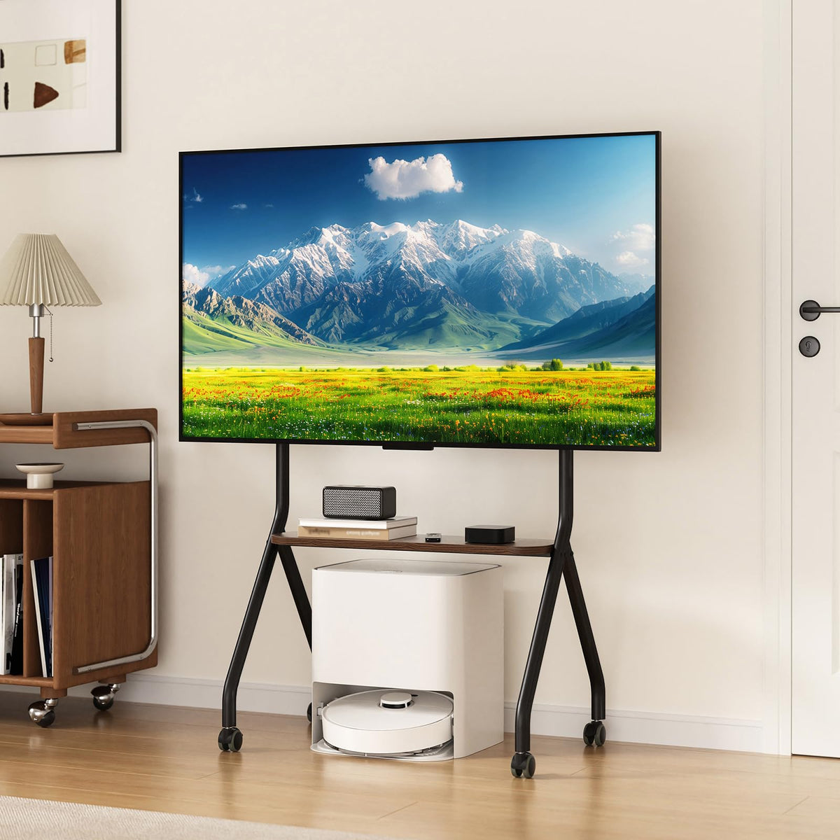 Black Height Adjustable Rolling TV Stand for 49-75 Inch TVs C4386