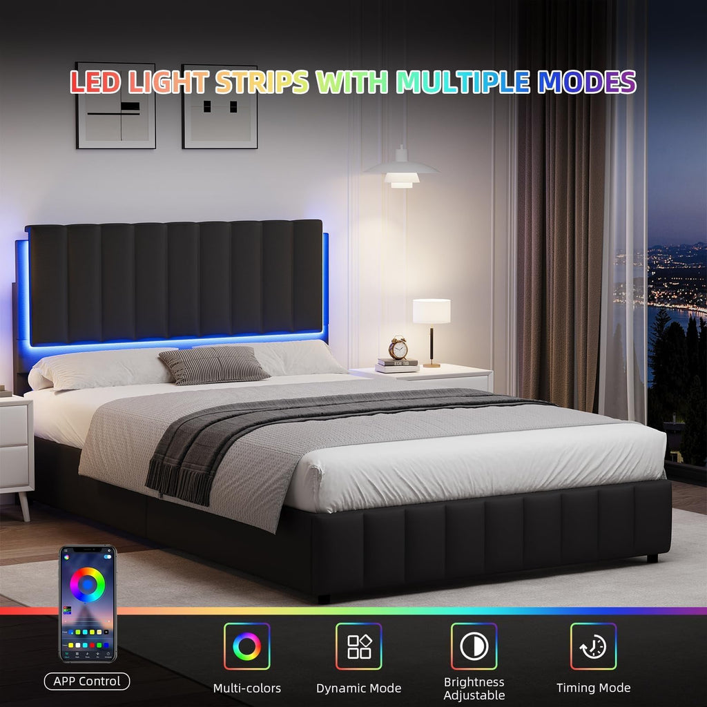 Black Faux Leather Full Size Bed Frame with Headboard R661