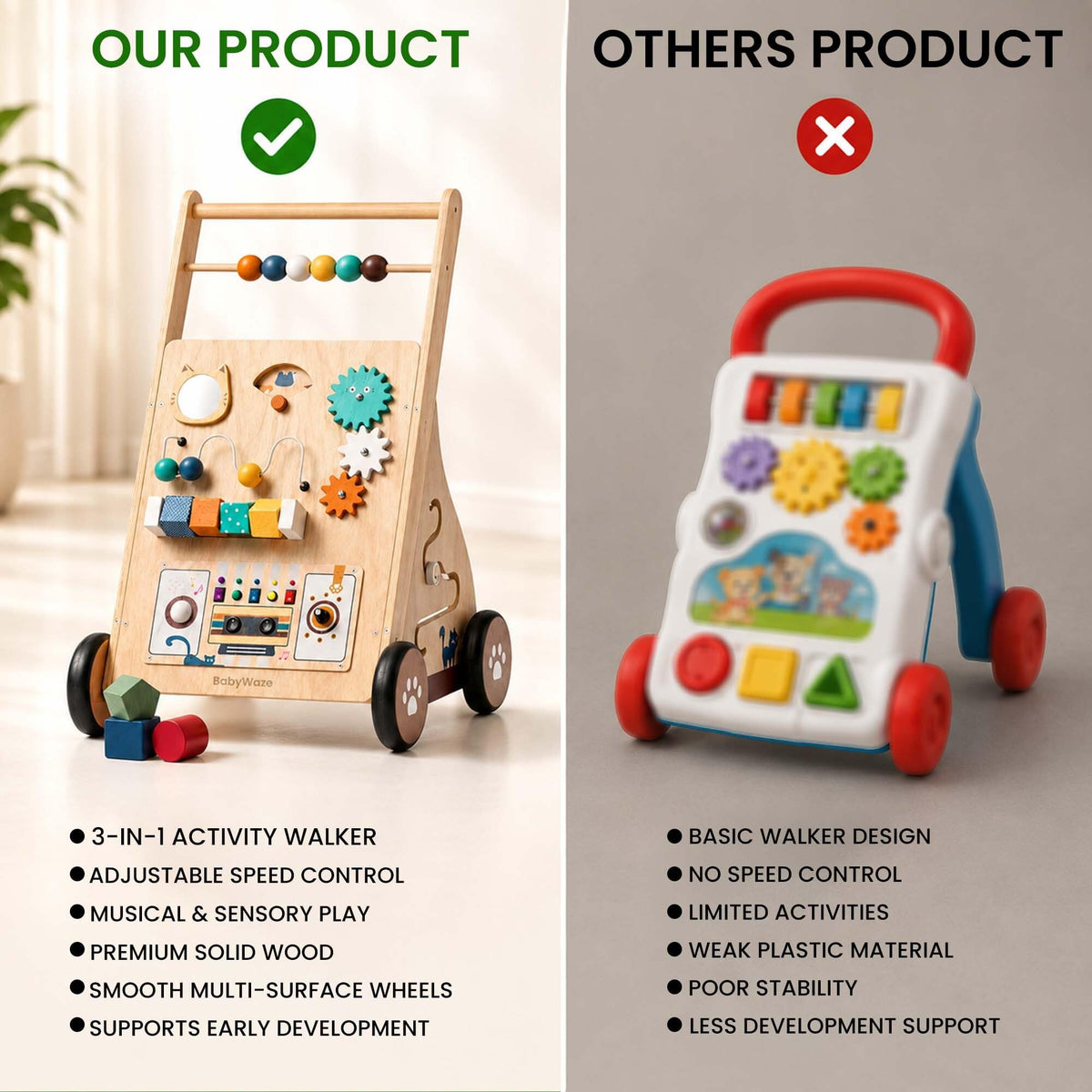 Wooden Baby Walker with Wheels T9405