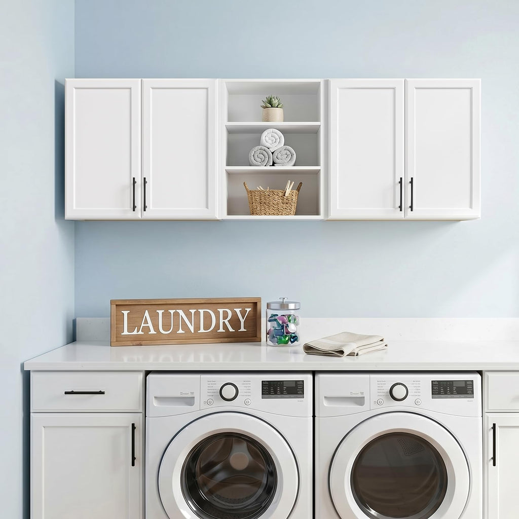 62.8" W Wall Mounted Laundry Cabinets with Adjustable Shelf I364