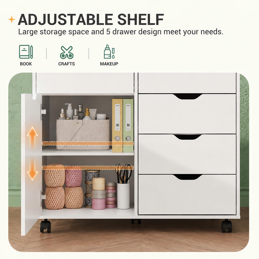 White 5 Drawer Wood Office Cabinet M51886