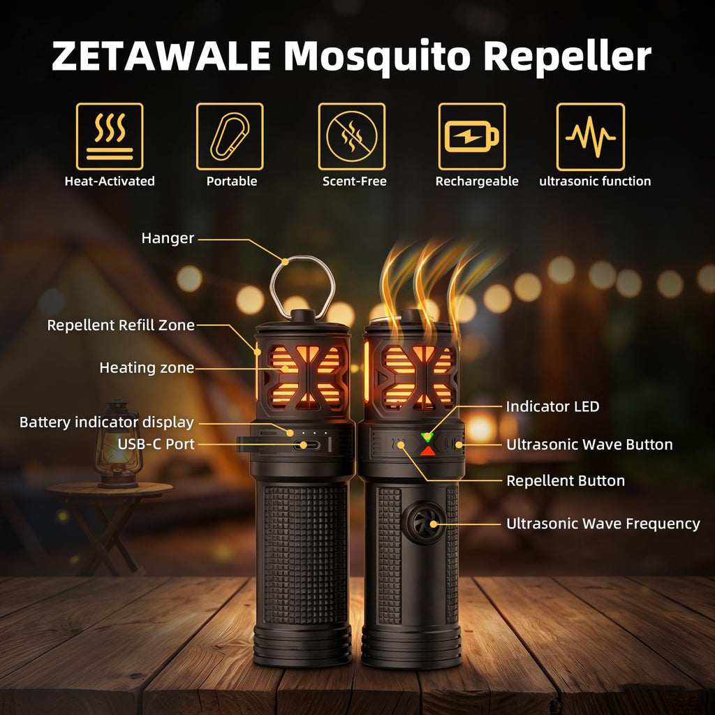 Portable Ultrasonic Mosquito Repeller with Carabiner Hook (6 Refills) I25093
