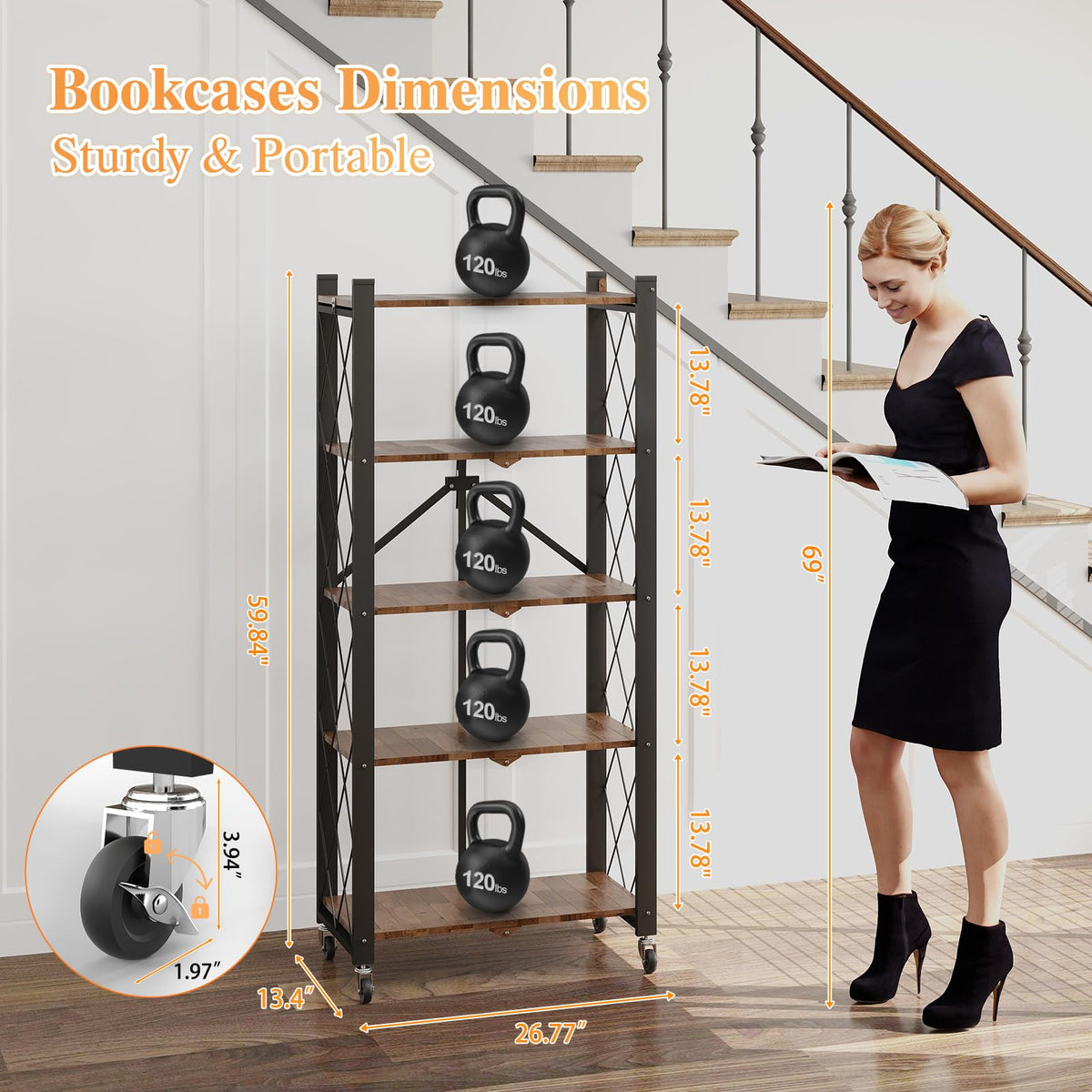 5-Tier Folding Storage Shelf with Woodgrain Finish P3052