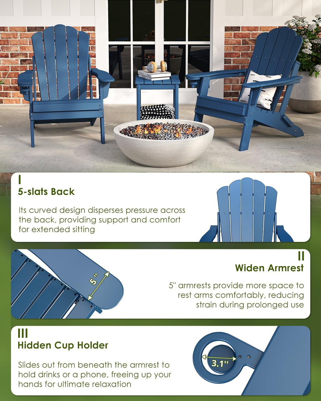 Oversized Folding Adirondack Chairs Set of 2 Blue R367970