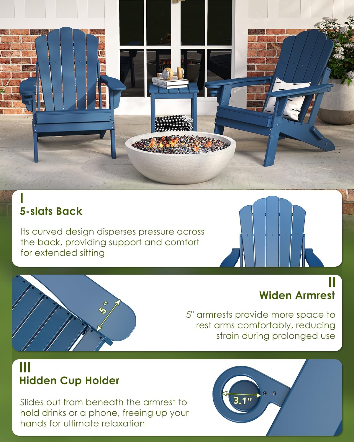 Oversized Folding Adirondack Chairs Set of 2 Blue R367970