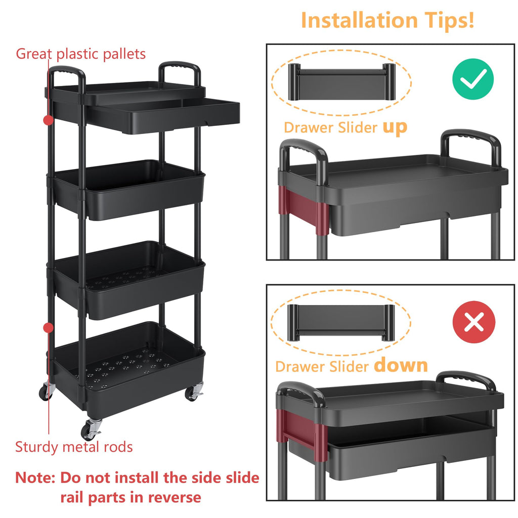 4-Tier Utility Cart with Drawer & Wheels Z1389