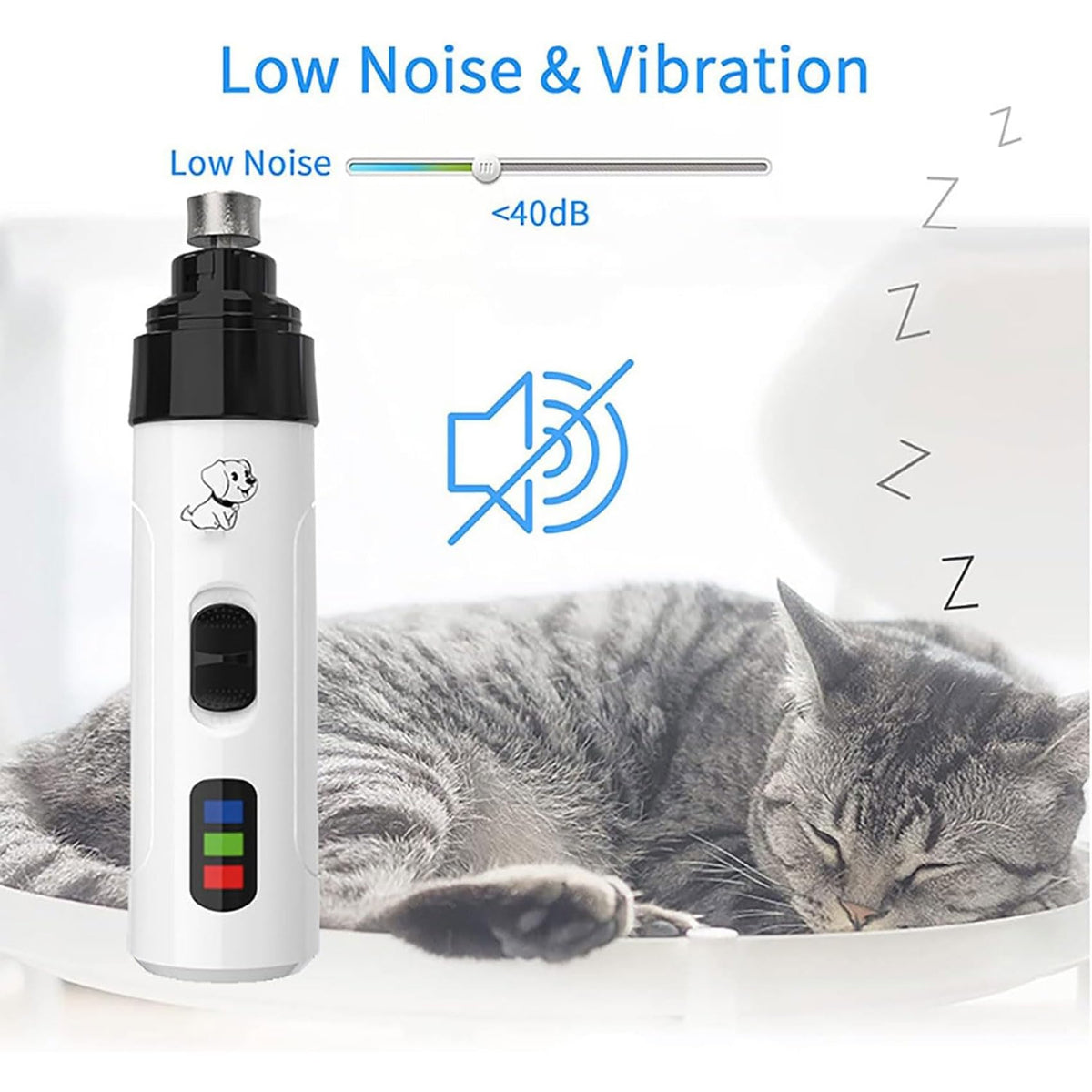 Electric Dog Nail Grinder & Trimmer Rechargeable Quiet Low Vibration Pet Grooming Tool with LED Light 2Pcs Z5853