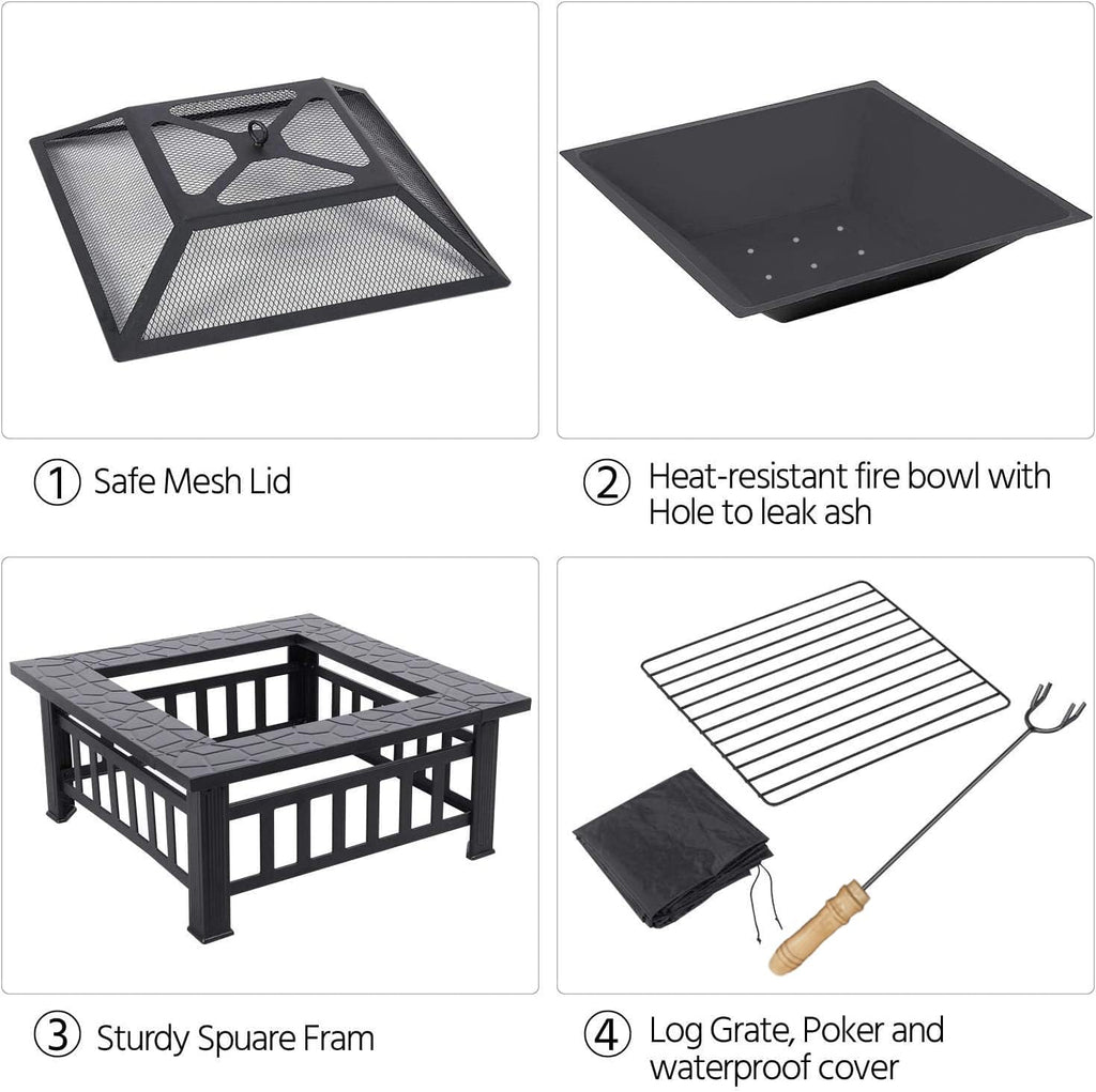 32 Inch Square Metal Wood Burning Fire Pit N7704