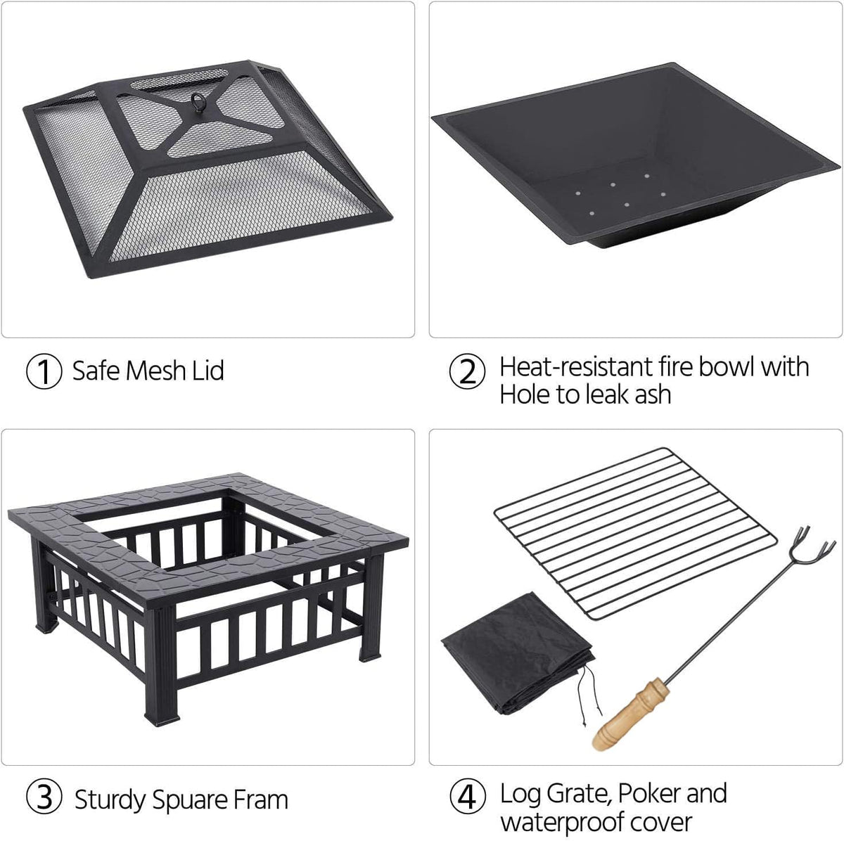 32 Inch Square Metal Wood Burning Fire Pit N7704